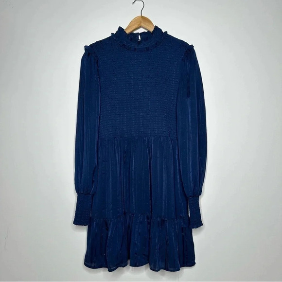 Lulus Navy Heartful Romance Navy Striped Smocked Long Sleeve Mini Dress XL - Picture 3 of 14